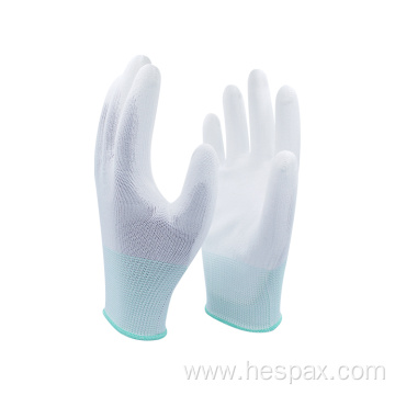 Hespax Anti-static White Polyester Knitted PU Coated Gloves